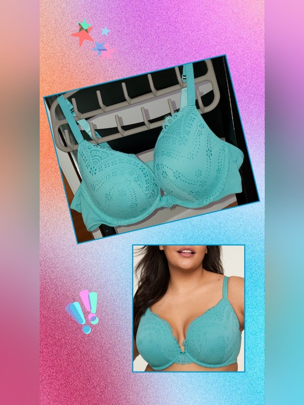 EUC Pushup Cacique Boost Plunge Bra Aquamarine Turquoise 42B